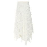 Asymmetrical Handkerchief Hem High Waist Distressed Effect Midi Skirt